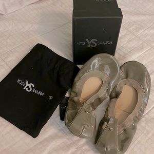 Taupe leather Yosi Samra foldable ballet flats